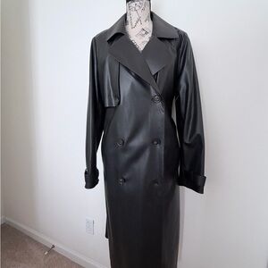 Zara Sleek Black Faux Leather Trench Coat
